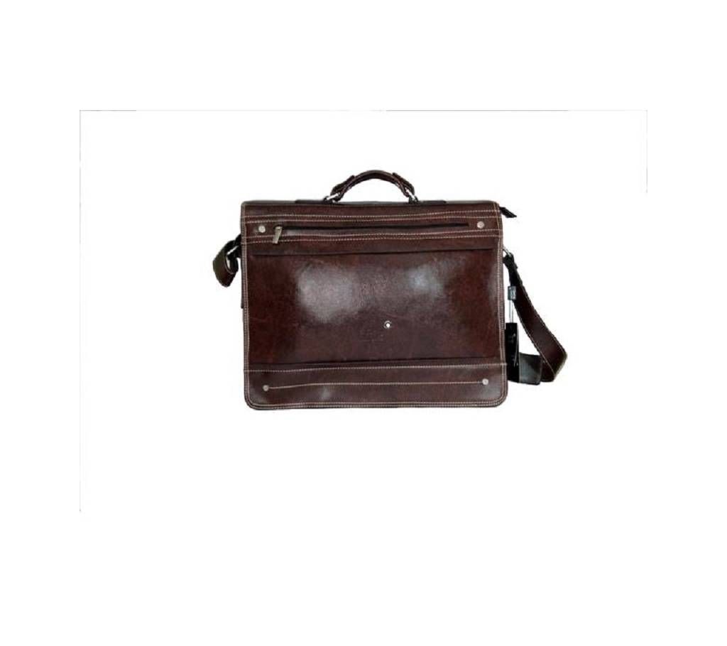 MONT BLANC Chocolate Color Pure Leather Shoulder Bag