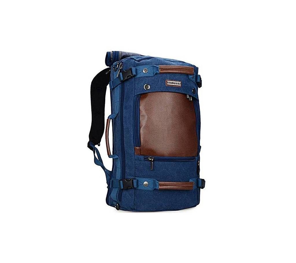 Blue and Brown Canvas Backpack for Men
