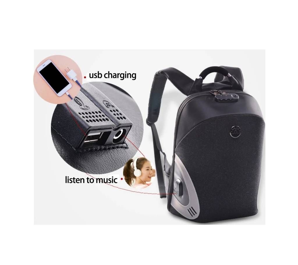 Anti Theft Hidden Zipper Backpack - Black and Ash