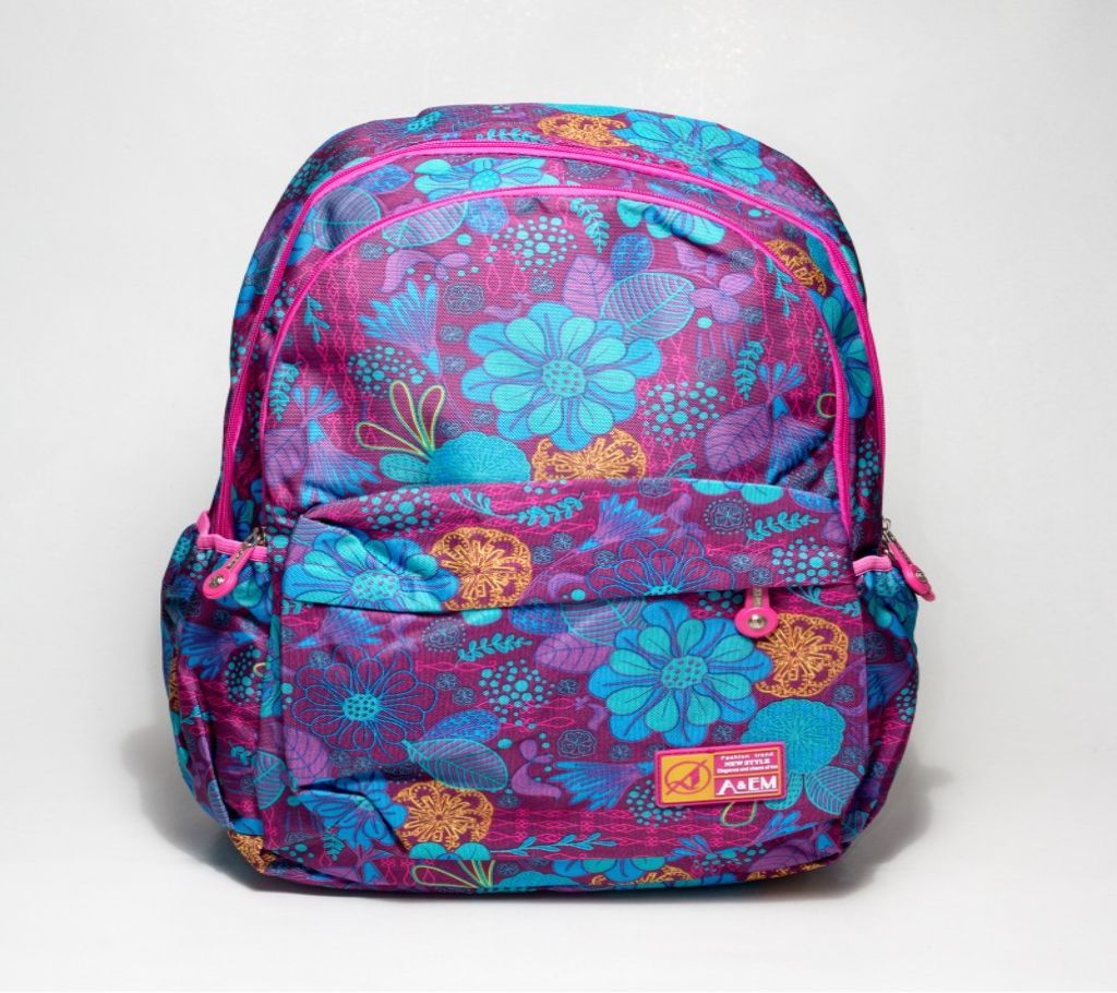 A&EM Floral Purple Color School & College Bag 01