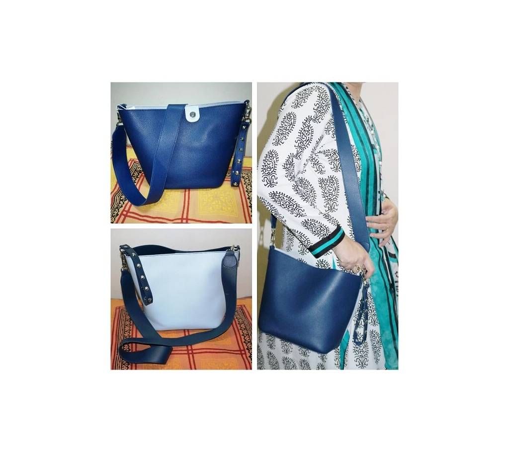TWO TONE (DARK BLUE/LIGHT BLUE) SHOULDER BAG WITH LONG HANDLE
