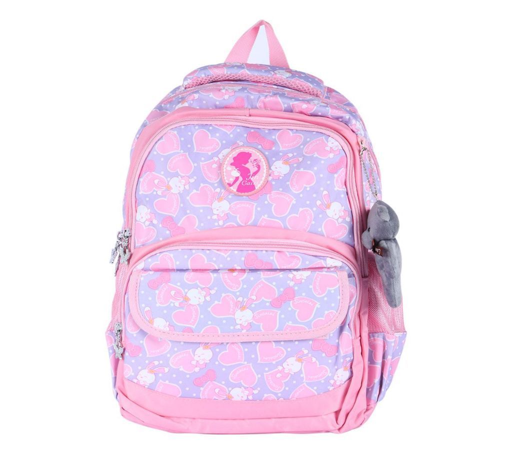 Pink and Gray PU Leather Backpack For Women