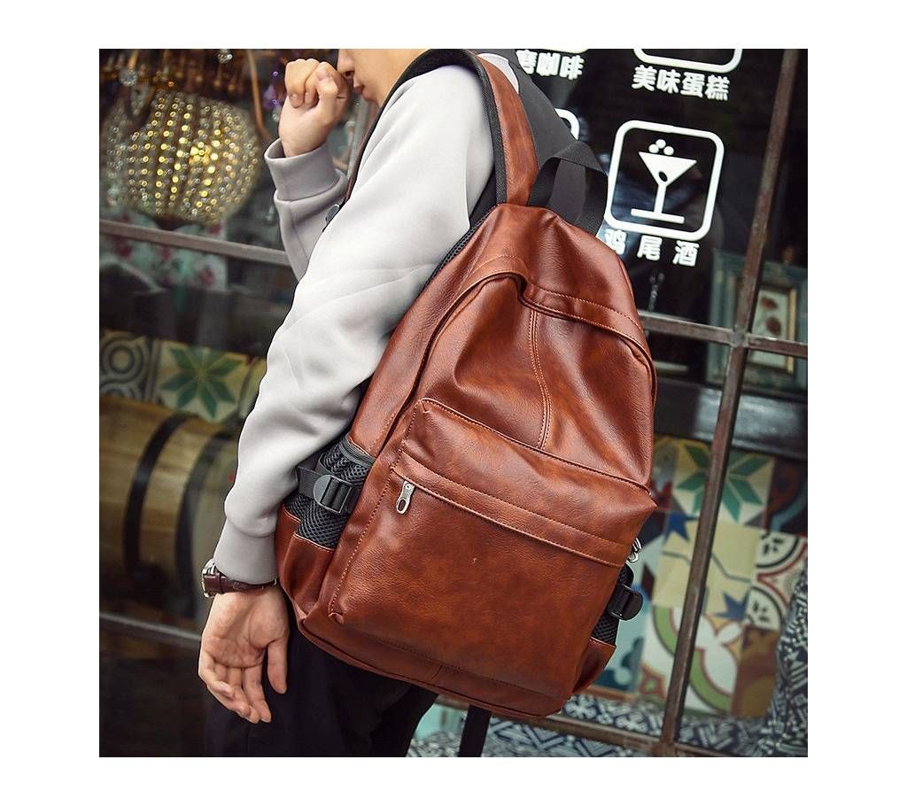 Men Leather Casual Backpack