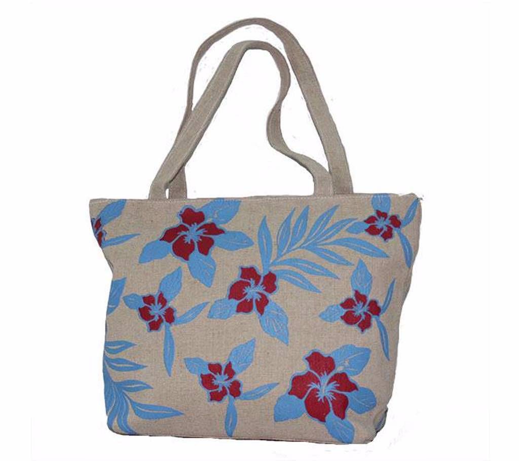 Flower Print Jute Cotton Bag
