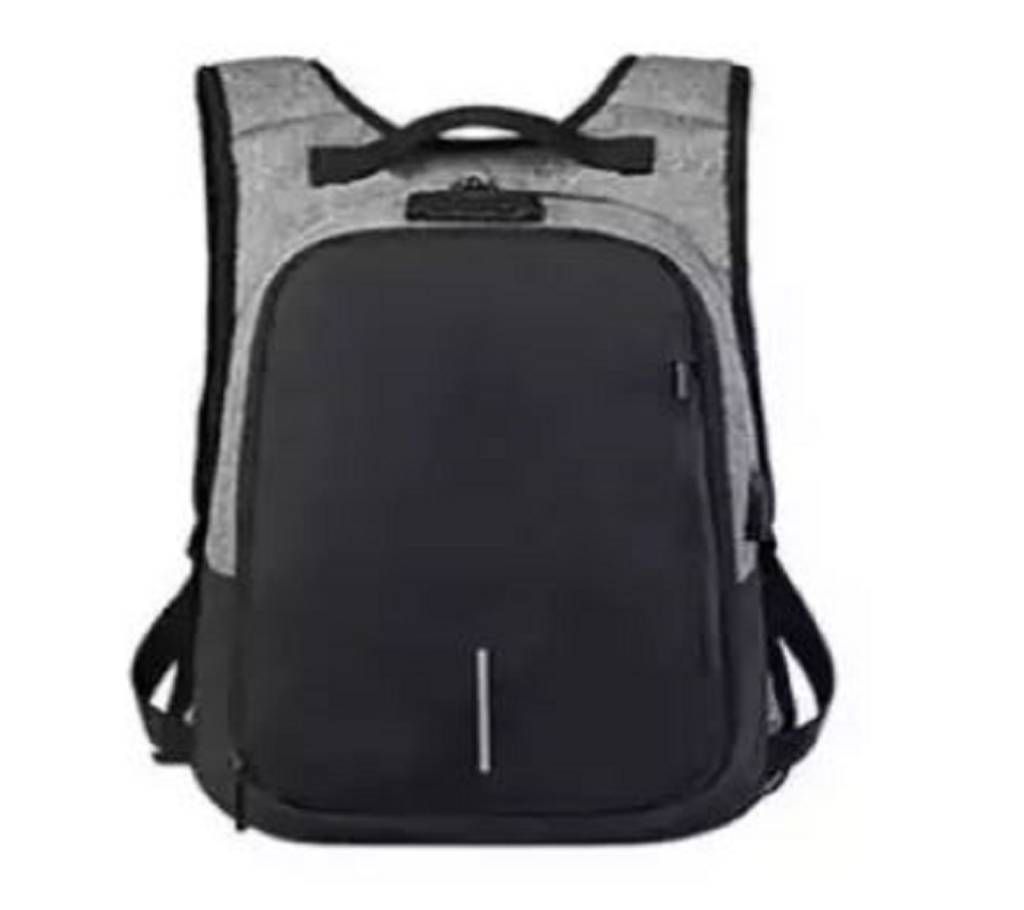 Black and Grey Polyester Backpack for Men