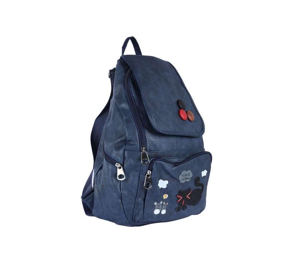 Navy Blue PU Leather Backpack For Women