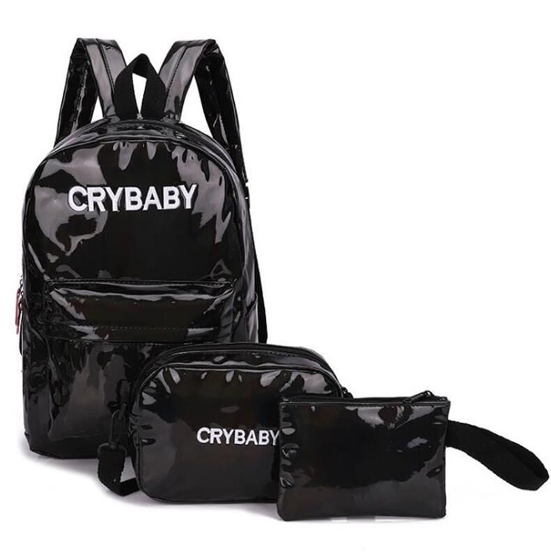Yogodlns 2020 Holographic Laser Backpack Embroidered Patent Letter Hologram Backpack set School Bag +shoulder bag +penbag 3pcs
