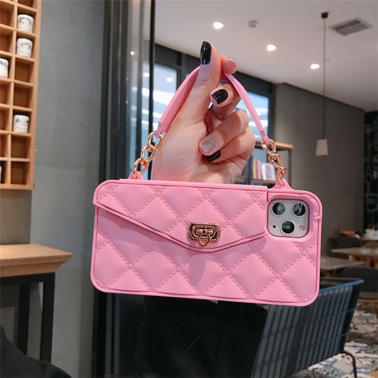 Fashion Phone Case with Long Strap Chain for IPhone 11 Pro XS MAX XR 6S 7 8 Plus TPU Soft Case Card Wallet Hand Back Cover Ladies handbag