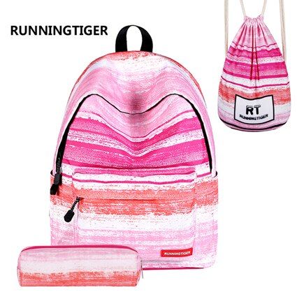 RUNNINGTIGER Woman Backpack Girls School Bags Printing Backpack Mochila Escolar Backpacks For Teenage Girls 3Pcs Sets Mochila