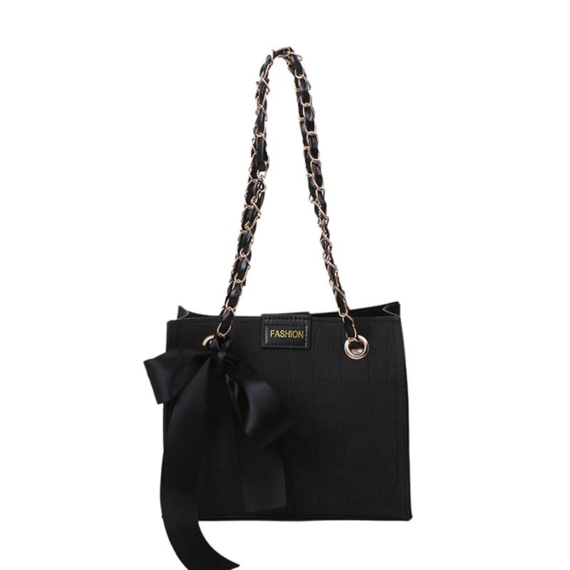 Ladies Retro PU Small Square Crossbody Bag  Fashion Stone Pattern Handbag Chain Shoulder Bag Black