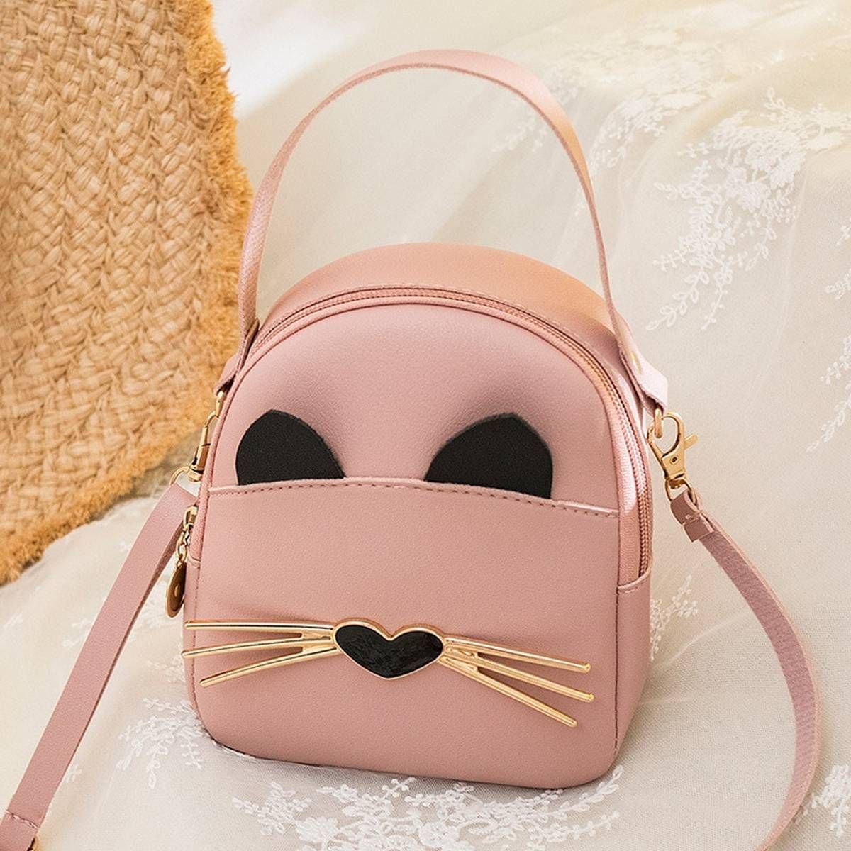 Women PU Leather Bagpack For Girl Mini Girl School Bags Student Shoulder Crossbody Pack Women Cat Handbag Purse