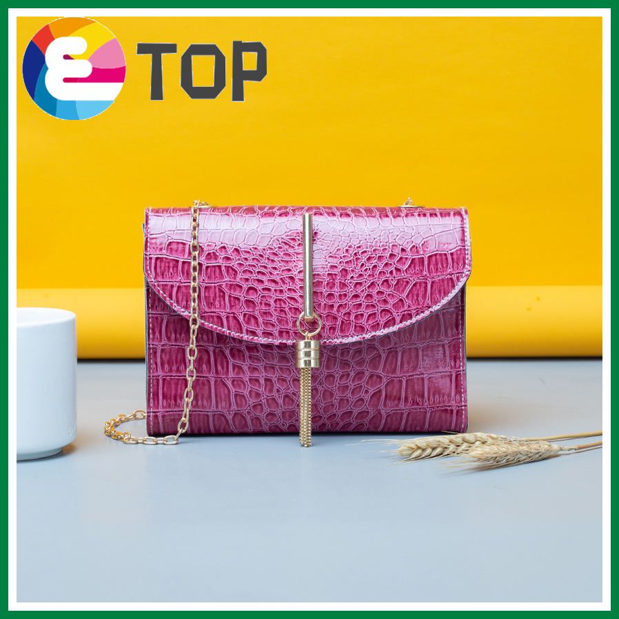 Female bag Korean version of shiny crocodile pattern iron tassel chain magnetic buckle small square bag shoulder diagonal bag