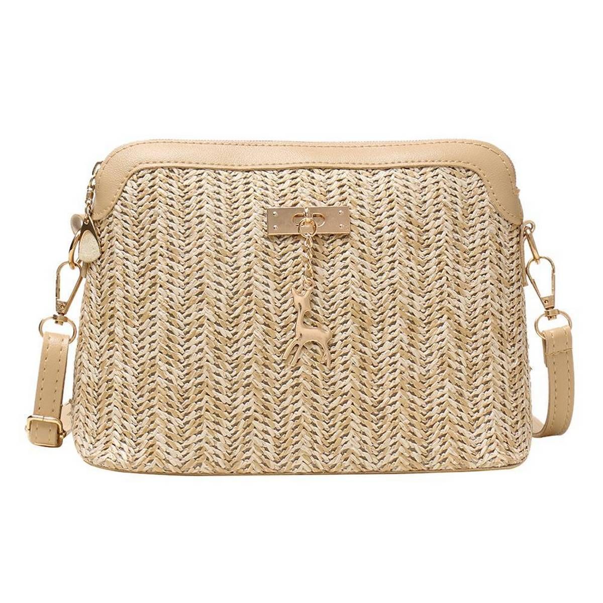Fashion Straw Women Crossbody Bag Boho Beach Shoulder Messenger Zip Handbag