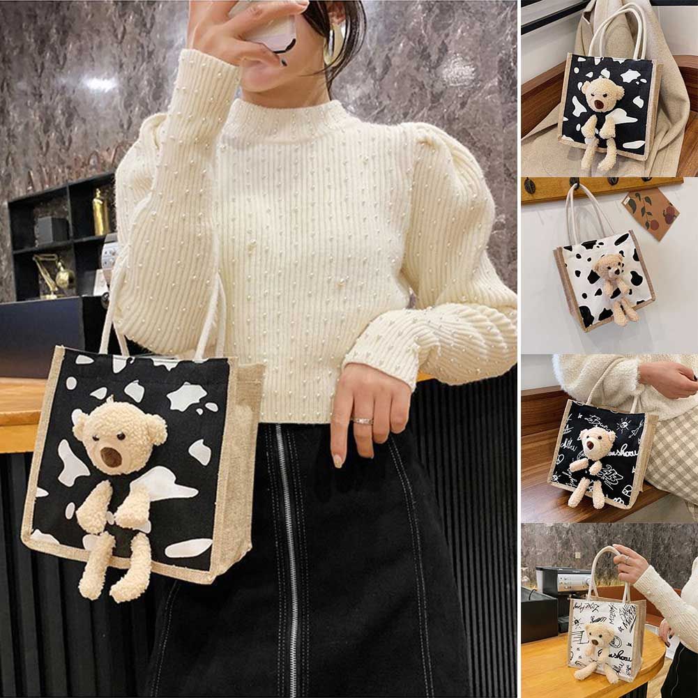 Fashion Women Cute Bear Handbag Messenger Bag Ladies Canvas Bag Shoulder Bag