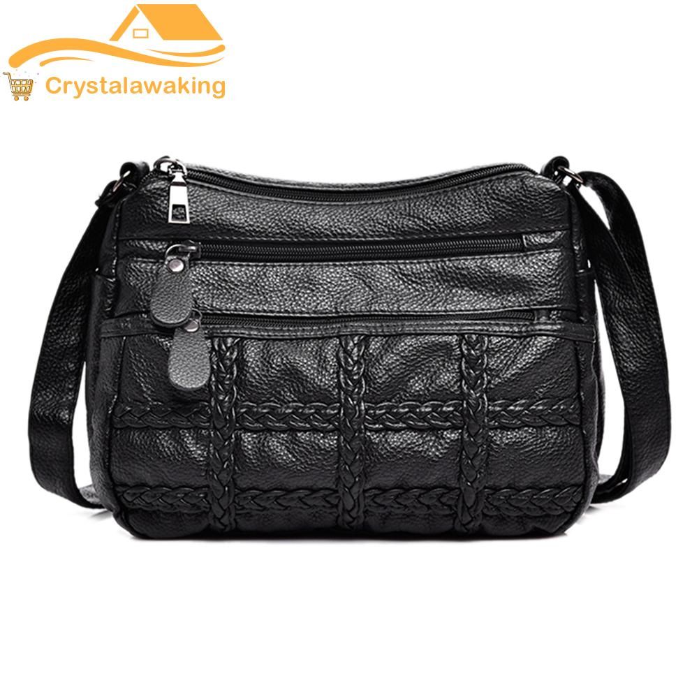 Fashion Leather Soft Crossbody Bag Women Multi Layer Large Shoulder Handbag
