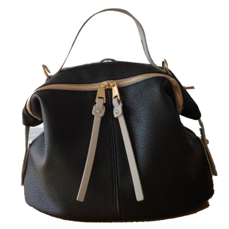 Messenger Bag Ladies Handbag Women Shoulder Bag Soft Leather Retro Wallet Multifunctional Backpack-Black