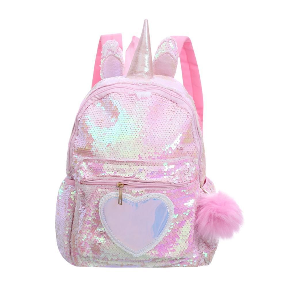 Woman Fashion Cute Unicorn Heart Sequins Bling Travel s Kids Girls Glitter Shoulder Schoolbag