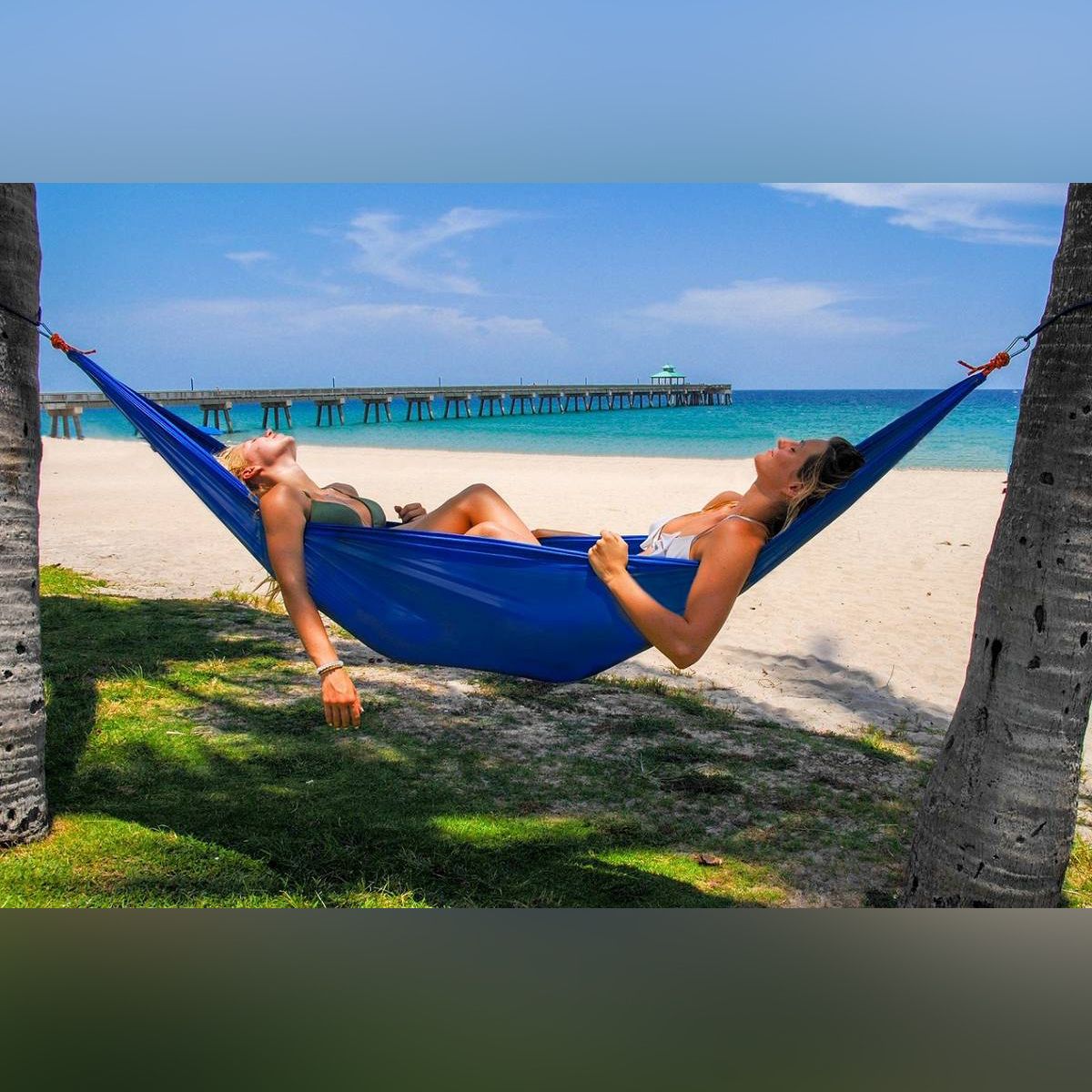 Durable Easy Set Up Hammock Double Hamak 290x140Cm With Wind Rope Nails Portable For Camping Travel Yard Blue
