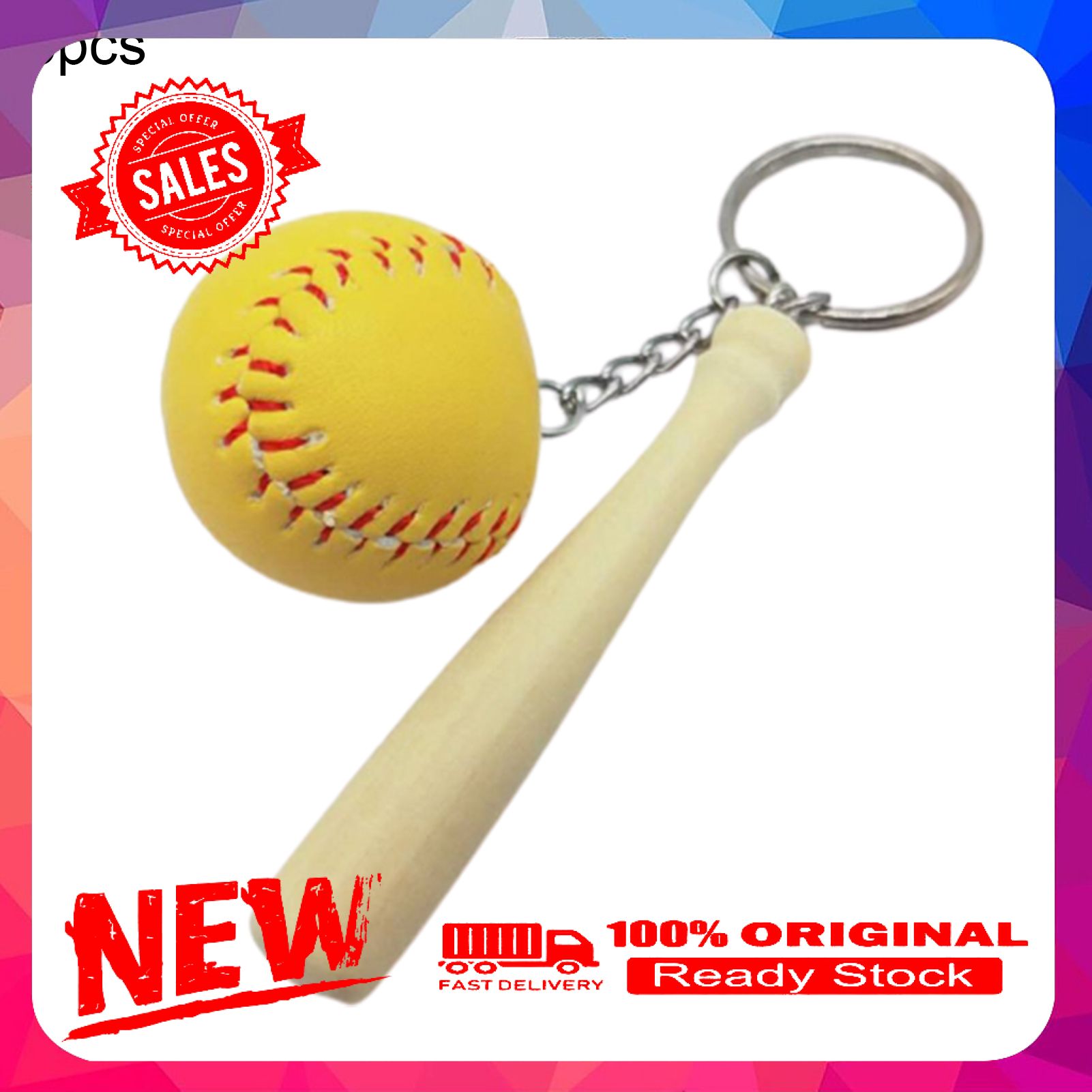 5Pcs Creative Baseball Wooden Bat Keychain Bag Pendant Car Decor DIY Crafts Gift