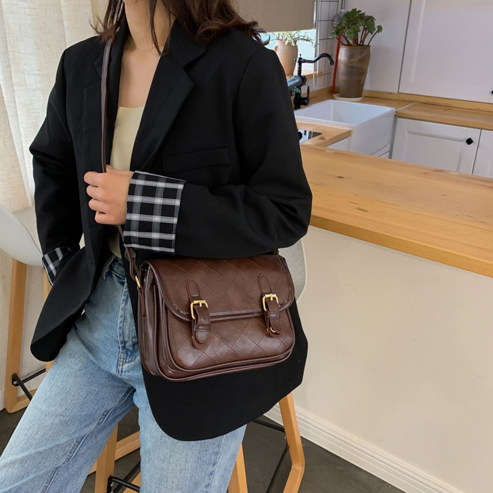 【BestGO】Women Casual Lattice Messenger Bag Women PU Leather Solid Shoulder Crossbody Handbag