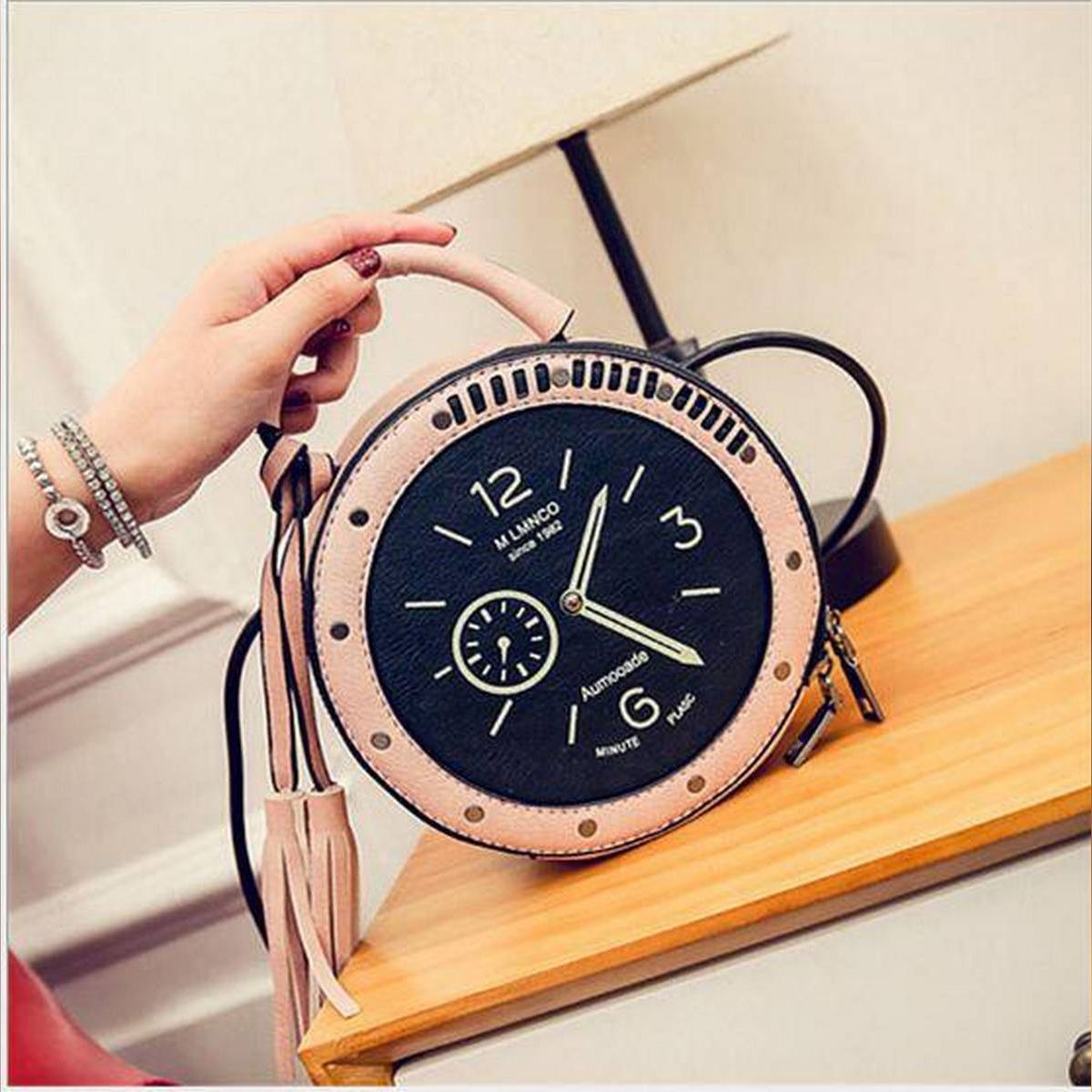 Ladies Clock Designed shoulder bag (Pink)