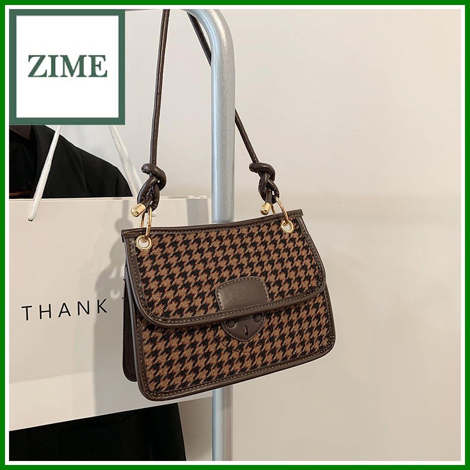 Autumn and winter houndstooth bag women's new trendy fashion one-shoulder underarm bag contrasting color simple retro diagonal square bag