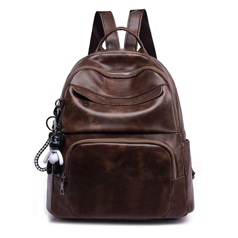 Toposhine Retro PU Leather Female Backpacks Vintage Girls School Bag Ladies Travel Coffee Black Shoulder Bag Female Backpacks