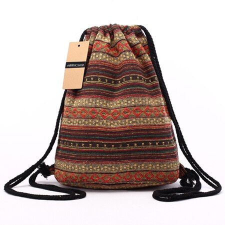Annmouler Vintage Bacpacks Women Aztec Chic Drawstring Backpack Gypsy Bohemian Hobo Bag Folk Tribal Ethnic Fabric String Bag