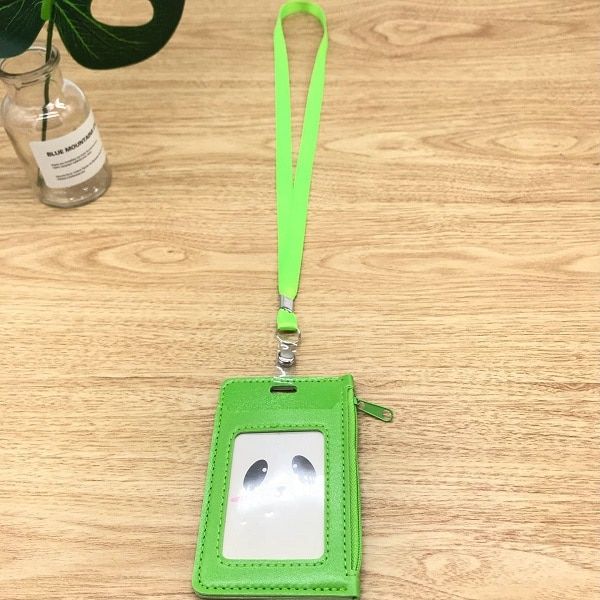 Pu Leather Id Holders Case PU Business Badge Card Holder with Necklace Lanyard Student Coin Purse Zipper Bag