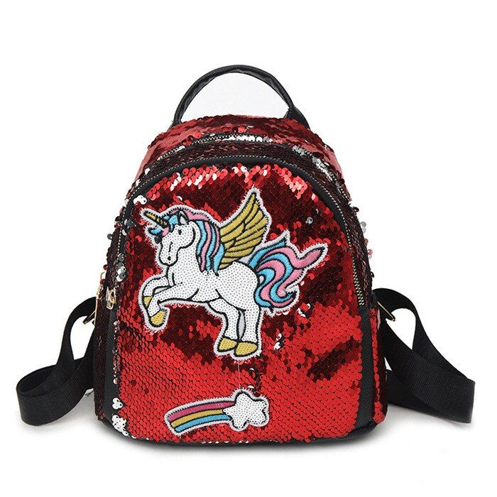 Women Glitter Sequins Backpack Teenage Girls Travel Cherry Backpacks Bling Bags Rucksack Children Unicorn School Bags Bagpacks
