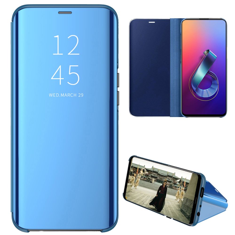 For Asus Zenfone 6 ZS630KL Mirror Plating Hard PC -PU Leather Semi-transparent Standing View Case Cover Mirror Plating Hard PC -PU Leather Semi-transparent Standing View Case Cover