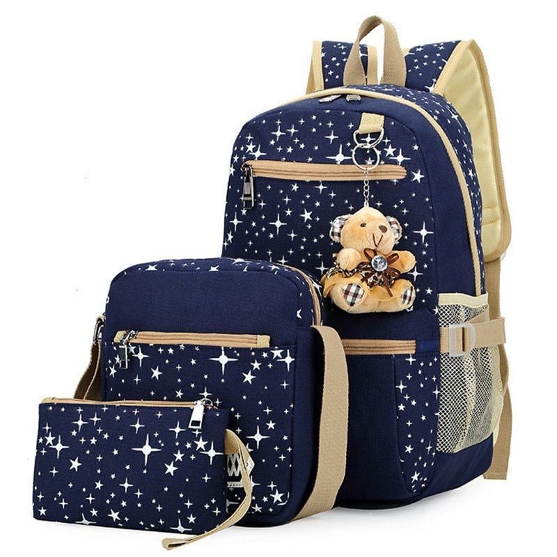 Printing Women School Bags Star For Girls Boys Cute School Backpacks Child Kids Bags 3pcsRucksacks Schoolbag With Bear Mochila
