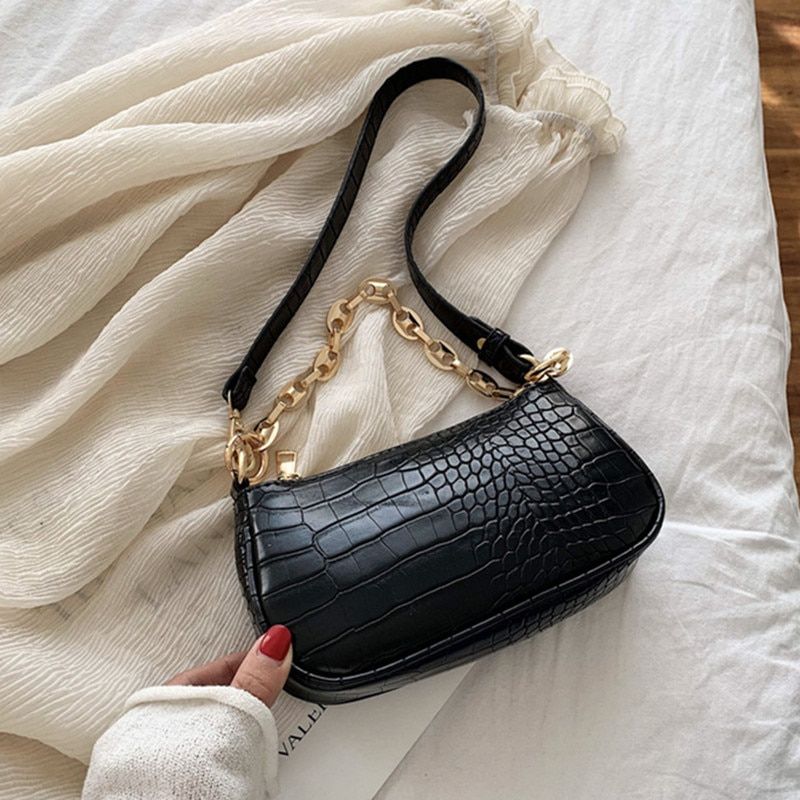 2021 Fashion Crocodile Pattern Baguette Bags MINI PU Leather Shoulder Bags for Women Chain Design Luxury Hand Bag Female Travel