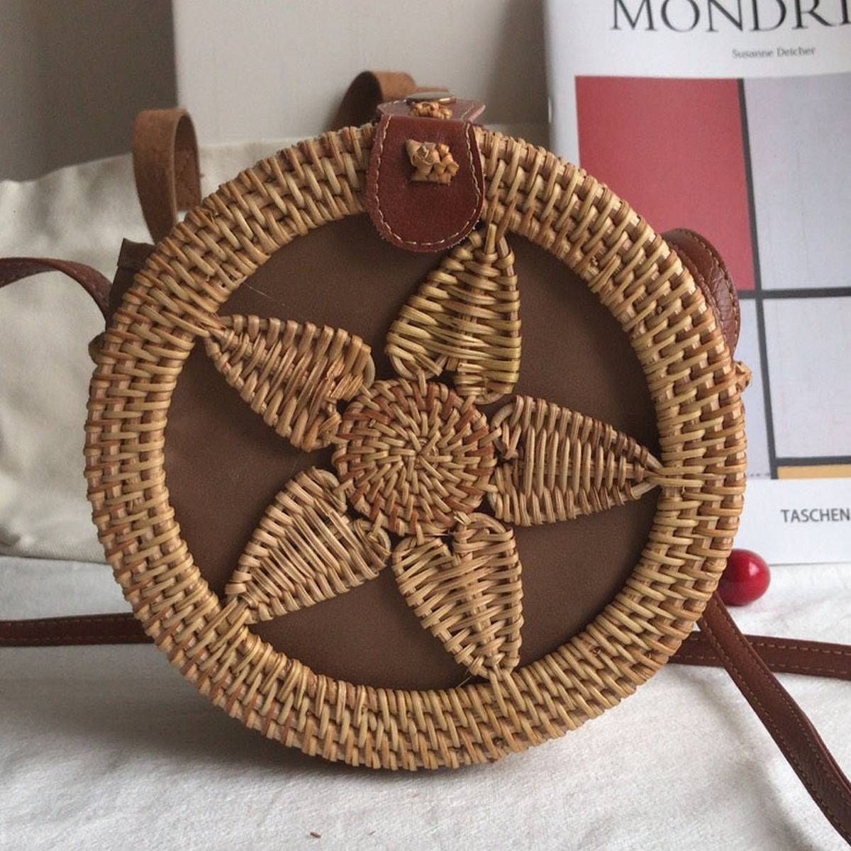 Vintage Handmade Women Rattan Bag Woven Bow Shoulder Bags Beach Straw Bag Messengers B161