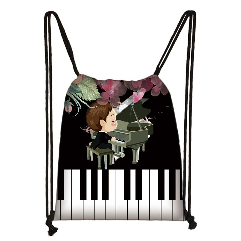 Piano / Guitar Backpack Musical Notes Drawstring Bag Women Travel Bag Teenager Boys Girls Storage Bag Kids Bookbag