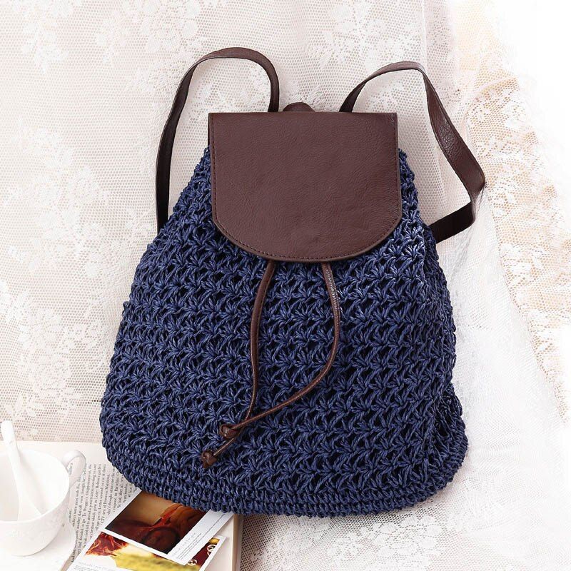 Women Straw Backpack Drawstring Stylish 2020 Fashion Shopping Travel Beach Cute Sweet Popular Chic Lady Woven Large Female Bag