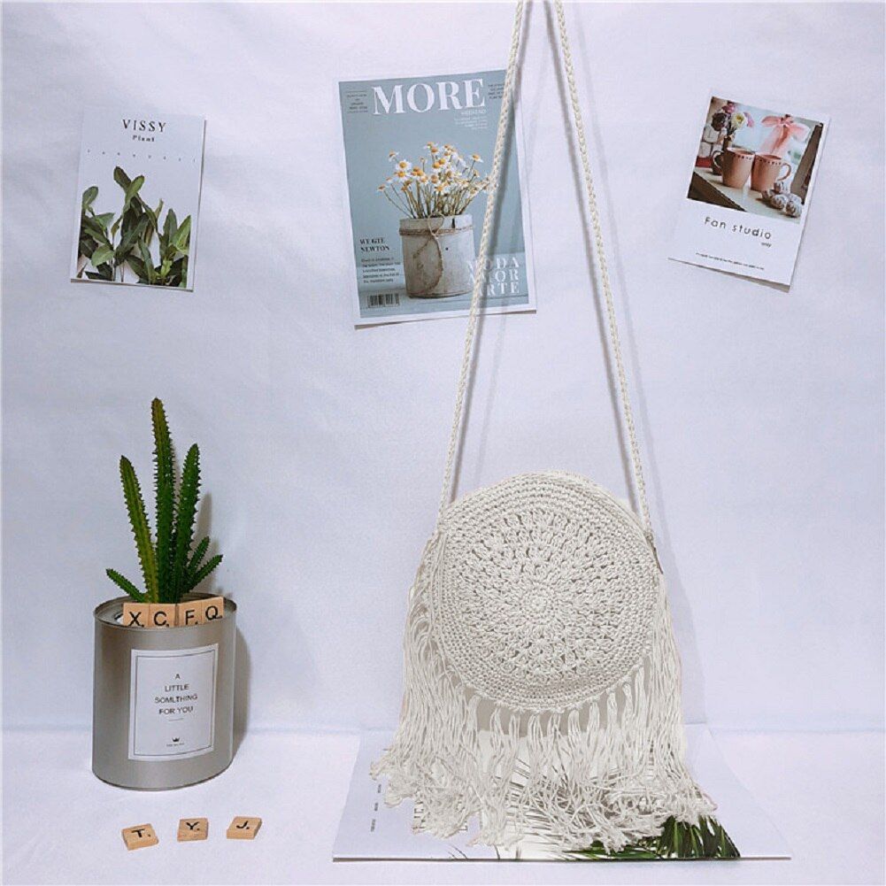 Round Straw Bag Tassel Summer Boho Beach Crossbody Bag For Women 2020 Fashion Woven Rattan Messenger Bags Handbag