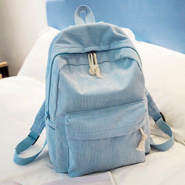 Miyahouse Women Solid Color Corduroy Fabric Backpack Fashion School Rucksack For Teenage Girls Fashion Ladies Striped Rucksack