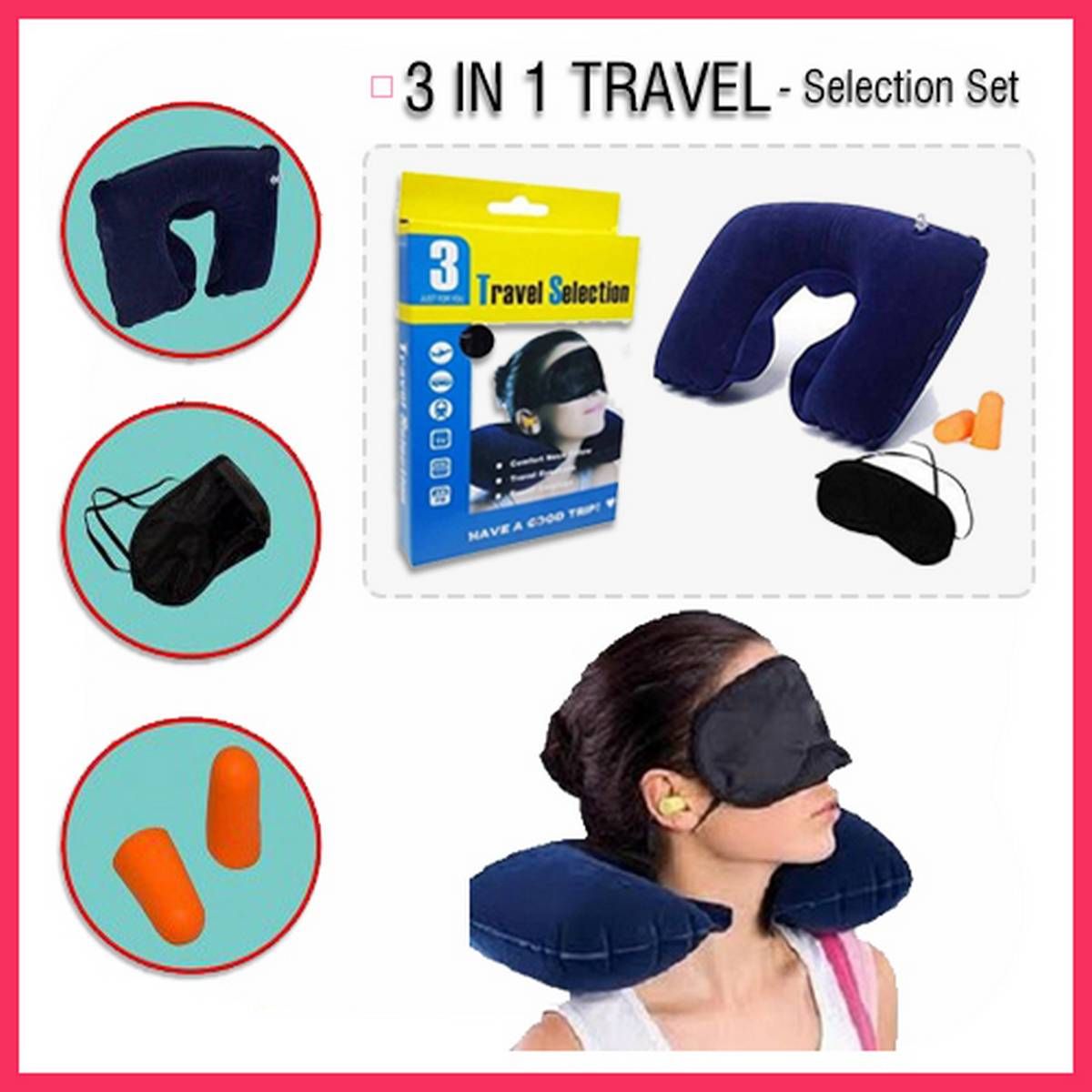 3 In 1 Travel Selection (Neck Pillow, Eye Cover, Earplug)