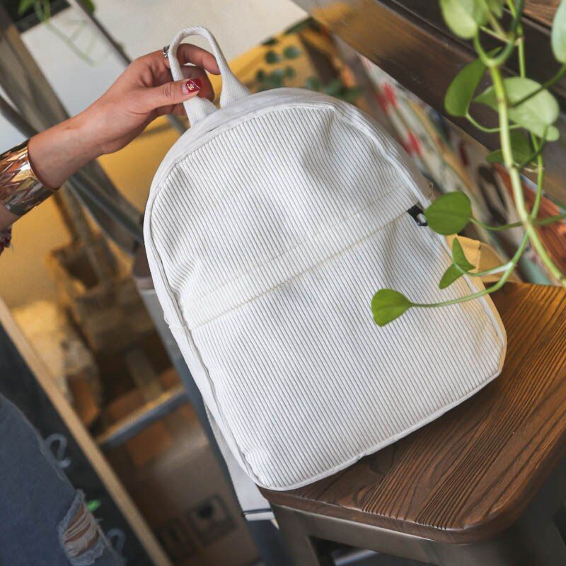 2020 Backpack Women Fashion School Bags Soft Fabric Travel Backpack Corduroy Bookbag for Teenage Girls Striped Small Backpack