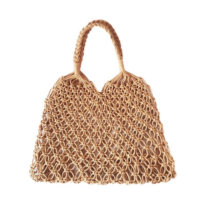 Fashion Popular Woven Bag Mesh Rope Weaving Tie Buckle Reticulate Hollow Bag No Lined Net Shoulder Bag brown - From China