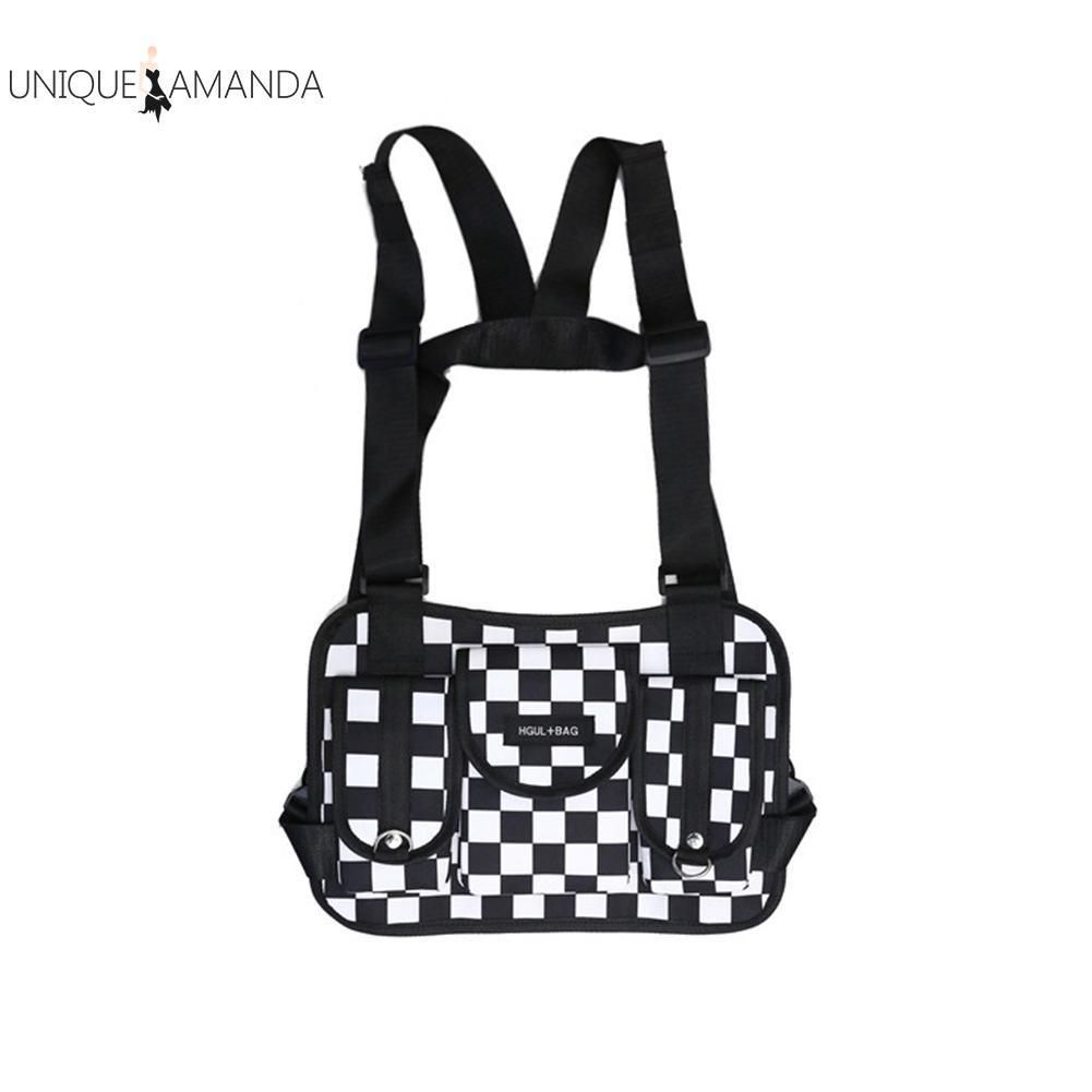 Hip Hop Lattice Waist Belt Pack Casual Women Men Sports Vest Chest Rig Bags