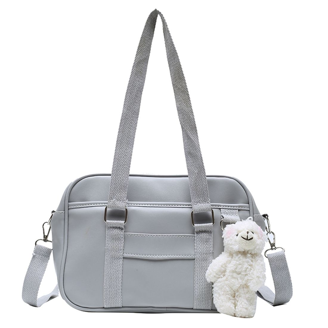 Fashion Cute Casual Women's PU Leather Bear Handbag Mini Student Travel School Bag Girl Shoulder Messenger Bag Gray