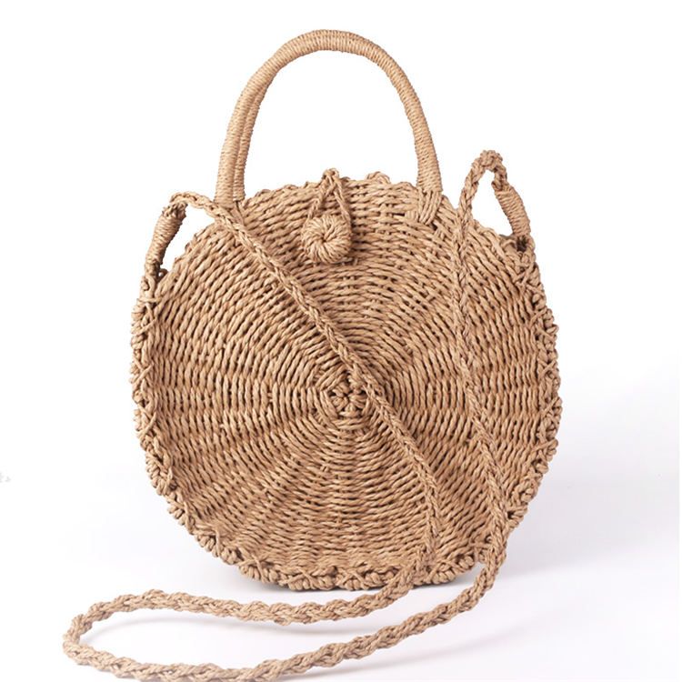 Handmade Rattan Woven Round Hand Vintage Retro Straw Rope Knitted Messenger Lady Fresh Paper Summer Beach Tote Ladies handbag
