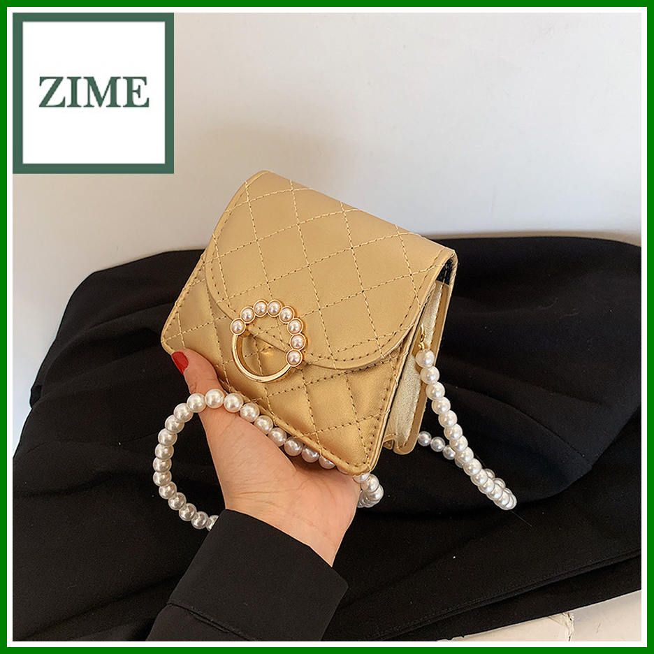 Bag women's summer new fashion rhombus pearl chain shoulder messenger bag net red hand-held small square bag