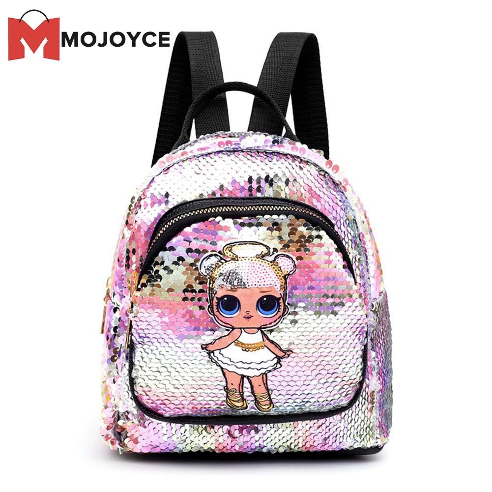 Fashion Travel Backpacks Women Kids School Bags Sequins Girl Print Knapsack