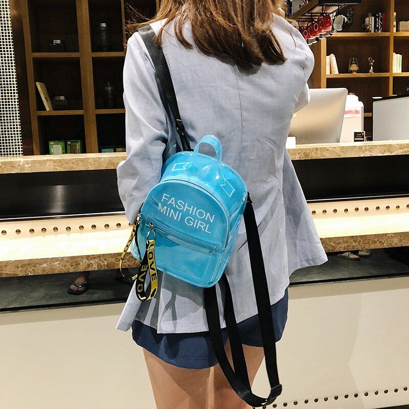 Women PVC Letter Pattern Mini Backpack Ladies Girls Fashion Portable Travel School Zipper Bag New Style