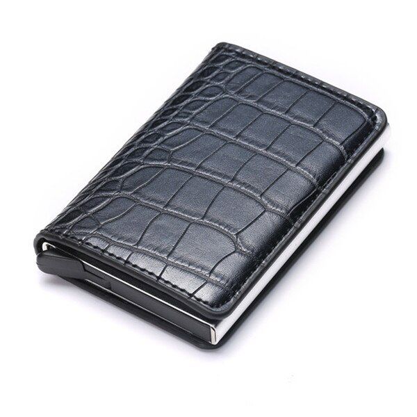 BISI GORO Card Holder for Men Women Automatic Pop Up Card Case RFID Aluminium Alloy Credit Card Holder PU Leather Card Wallet