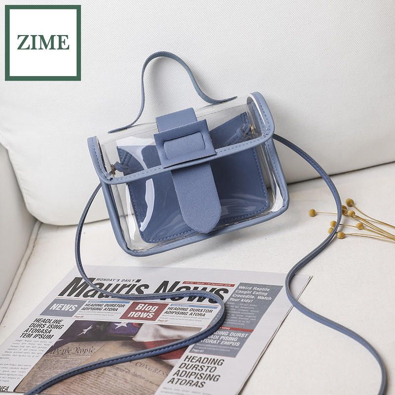 ZIME Ladies transparent jelly small square bag summer and autumn Korean personality big pin buckle messenger small bag