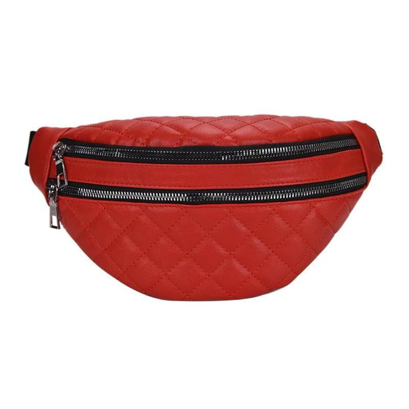 Fashion PU Leather Waist Bag for Women Double Zipper Fanny Belt Pack Small Incense Wind Lozenge Crossbody Chest Bag Phone Pouch